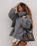 Knit Turtlrneck Double Lantern Sleeve Women Pullover Thick Warm Oversized Loose Top Sweater 2023 Fall Winter Chic Knitwear-Outfit