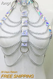 Faux Leather Hollow Out Crop Top Women Link Chain Long Tassel Tank Tops Stage Performance Costume Party Rave Festival