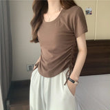 Fongt Rope Short-Sleeved T-Shirt Women 2024 New Summer Korean Version Design Sense Slim Casual Short Student Jacket