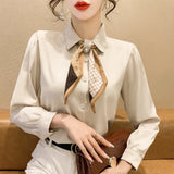 Fongt Shot Spring New Tie Foreign Style Bow Chiffon Shirt Long Sleeve Shirt Female Jacket Occupation-Outfit