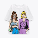 Fongt 2023 New Women's Round Collar Short Sleeve Contrast Color Print T-Shirt 5644156 910-Outfit