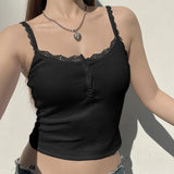 Spring And Summer New Women's Wear Solid Color Square Collar Buckle Knitting Gentle Wind Lace Splicing Small Suspender