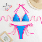 2025 New Solid-Colored Lady Split Sexy Triangle Bikini With Beach Hot Spring