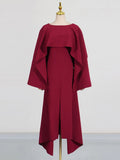 Fongt Temperament Dress Women 2025 Spring New Solid Color Collar Design Shawl Long Sleeve