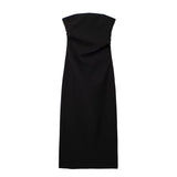 New Spring Style Midi Fold Decoration Forked Design Breast Dress 2698707-Outfit