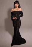 Lace Long Sleeve Off-shoulder Dress-Outfit