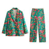 Big Flower Loose Suit Jacket Northeast Big Flower Cotton-Padded Jacket Leisure Trousers Suit-Outfit