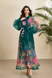 Fongt Court-Print Bubble-Sleeved Dress Women's Autumn Strap-In Belt Design Super Fairy Long Dress Dress