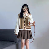 Fongt Autumn College Style Retro Vest Three-Piece Suit Female High-Waisted Half-Dress Long-Sleeved Shirt Top