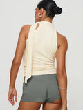 High Collar Tie Up Top-Outfit