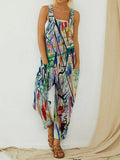 Slouchy Retro Abstract Print Overalls