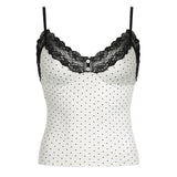 Girl Feeling Lace Splicing Small Sexy V-Neck Body Wave Point Sling Vest 2024 Spring / Summer New