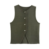 Fongt Women's Clothing Explosion Three-Color Round Collar Knitted Sleeveless Vest Fashion