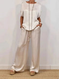 Fongt And Summer 2025 New Trendy Loose Shirt Broad Leg Trousers Casual Set