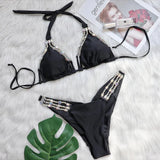 Fongt Sexy Metal Accessories Rhinestone Women's New Holiday Bikini Lace