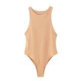 women sexy solid o neck sleeveless bodysuit big stretchy european fashion shirt playsuit