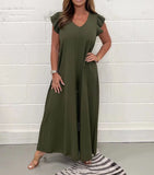 Fongt Summer New Women's Clothing With Lotus Leafy Broad Leg Trousers Solid Casual Jumpsuit Women