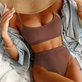 Solid Yellow Bikini 2021 Mujer Women High Cut Pleate Two Piece Swimsuit Beach Bathing Suit High Waist Swimwear