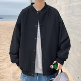New College Jacket Coat Men Bomber Jackets Raglan Sleeves Regular Fit Korean Autumn Clothing Windbreaker White Khaki