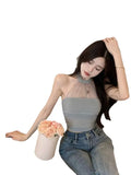 Fongt Mesh Yarn Splicing Hanging Neck Sling Summer Babes Inside The Vest Woman Wearing A Short Bottom