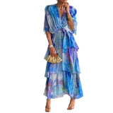 Fongt New Women's Printed Layered Dress Dress