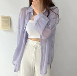 Fongt Thin Coat Women's Summer New Loose Anti-Ultraviolet Breathable Ice Sleeve Shirt Long-Sleeved