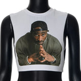 Fongt Women's Summer New Vintage 3D Printed Street Man's Rounded Sleeveless Vest Short