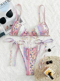 Ethnic Floral Lace Up Bikini Set-Outfit