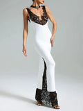 Patchwork Lace Sheer Camisole Midi Dress-Outfit