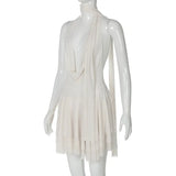 White Halter Deep V Neck Backless Mini Dress-Outfit