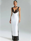 Patchwork Lace Sheer Camisole Midi Dress-Outfit