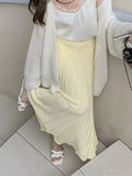 Elastic High Waisted Women Skirts Temperament Office Lady White Knitted Midi Skirt Loose Soft Autumn/Winter Warm Pink
