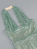 Halter Deep V Neck Sequin Maxi Dress-Outfit