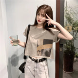 Fongt Celebrity Short-Sleeved T-Shirt Female Jacket Short Style Student Korean Version Loose 2024 Summer New Heart Machine Crop Ins