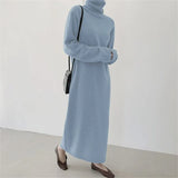 New 2021 Autumn Winter Women Sweater Dresses Turtleneck Pure Warm Knitting Oversized Elegant Lady Long Dresses