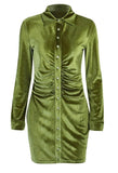 Ruched Velvet Shirt Mini Dress-Outfit