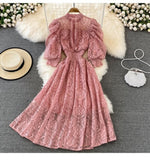 Fongt Wind Collar High-Rise Thin Foam Sleeve Lace Dress Bohemian Seaside Holiday Dress Dress