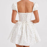 Short Puff Sleeve Corset Mini Dress-Outfit