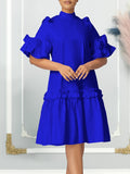 Fongt Women's 2025 Summer New Fashion Solid-Colored Wooden Ear A Dress African Dress