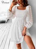 Elegant Summer White Dresses For Women 2022 Dot Square Collar Mini Wedding Party Vestidos Sexy Vacation Female
