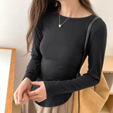 Round-Necked Long-Sleeved T-Shirt Women's New Autumn Design Feel Small, Slim And Slim, With A Blouse Inside The Shoulder.-Outfit