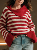 Fongt 2025 New Fashion Stripe Jersey Casual Loose Long-Sleeved Women's Sweater