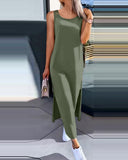 New Summer Simple Solid Color Back Lace Sleeveless Dress Women's Clothing-Outfit