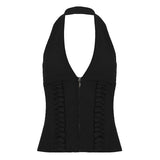 Fongt With The Same Strap To The Waist Hanging Neck Deep V-Neck Vest Sexy Hottie Thin Short Repair Top