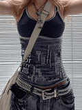 Contrast Letter Stripe Tank Top-Outfit