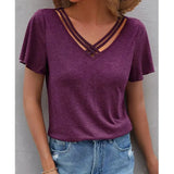 Plus Size 4XL 5XL Casual Short Sleeve Shirts for Women V-neck Slim Fit Solid Cotton Shirts Female Casual Tops Summer