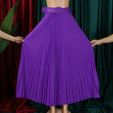 High Waist Pleated Long Skirt With Belt-Outfit