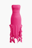 flounce hem maxi dress with ruched