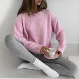 Fongt Spring And Summer New Thin Sweater Hoodie Women's Round Collar Perspective Basic Knitwear Candy Color