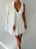 Solid V-neck Vest And Pleated Mini Skirt Set-Outfit